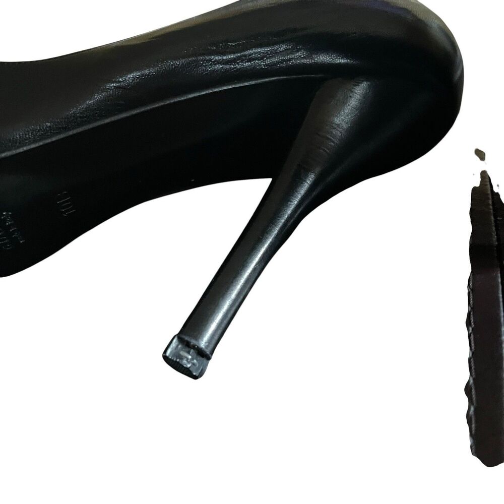 GUCCI SHOES HIGH HEEL BLACK LEATHER ROUNDED TOELINE PUMP SIZE 40 US 10 LUXURY - Picture 11 of 13